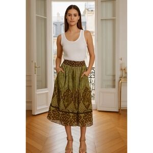 Banana Republic Patchwork Silk MIDI Skirt 12P  Multicolor‎ Womens Boho Artsy New